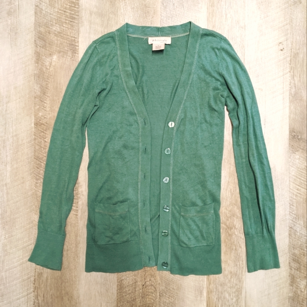 Philosophy Green Sweater Cardigan With Pockets